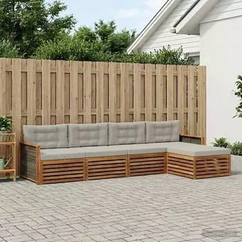 vidaXL Outdoor-Sofagarnitur mit Kissen, 5-tlg., natur und hellgrau (3383229)