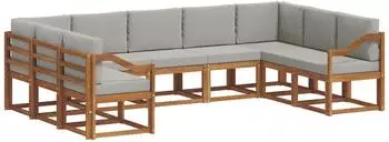vidaXL Outdoor-Sofagarnitur 9-tlg. mit Kissen, natur und hellgrau (3366999)