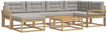 vidaXL Garten-Sofagarnitur 7-tlg. 6-Sitzer, wei&szlig;/hellgrau (3386725)