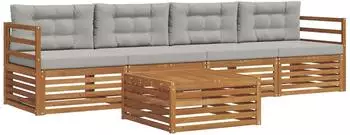 vidaXL Gartenlounge-Set 5-tlg. mit Kissen, natur und hellgrau (3372961)