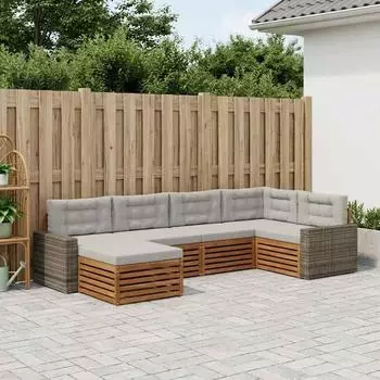vidaXL Outdoor-Sofagarnitur mit Kissen, 6-tlg., natur und hellgrau (3383579)