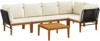 vidaXL Gartenlounge-Set 6-tlg. massives Akazienholz & Seil, natur (3407713)