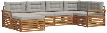 vidaXL Outdoor-Sofagarnitur mit Kissen, 6-tlg., natur und hellgrau (3373741)