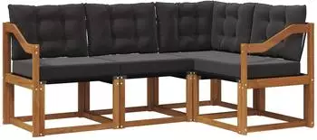 vidaXL Outdoor-Sofagarnitur mit Kissen 4-tlg., natur und schwarz (3368627)