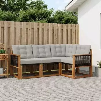 vidaXL Outdoor-Sofagarnitur mit Kissen 4-tlg., natur/hellgrau (3381919)