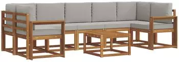 vidaXL Outdoor-Sofagarnitur 8-tlg. natur und hellgrau (3366154)