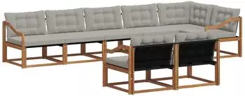 vidaXL Outdoor-Sofagarnitur mit Kissen, 8-tlg., natur und hellgrau (3369586)