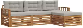 vidaXL Outdoor-Sofagarnitur mit Kissen, 4-tlg., natur und hellgrau (3373251)