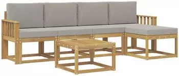 vidaXL Gartenlounge-Set 6-tlg. 5-Sitzer, wei&szlig;/hellgrau, Polyester (3387520)