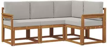 vidaXL Outdoor-Sofagarnitur mit Kissen, 4-tlg., natur und hellgrau (3366314)