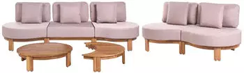 Beliani Arzello Gartenlounge-Set 5-Sitzer, Akazienholz hellbraun, Sitzkissen beige
