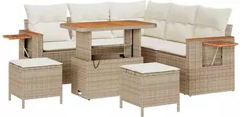 vidaXL Gartenlounge-Set 8-teilig, Poly-Rattan, beige (3363046)