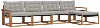 vidaXL Outdoor-Sofagarnitur mit Kissen, 5-tlg., natur und hellgrau (3369362)