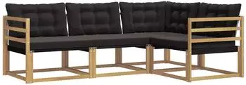 vidaXL Outdoor-Sofagarnitur mit Kissen, 4-tlg., wei&szlig;/schwarz (3388626)