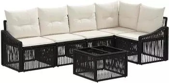 vidaXL Gartenlounge-Set 6-tlg. schwarz Poly-Rattan (3436006)
