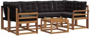 vidaXL Outdoor-Sofagarnitur mit Kissen 7-tlg., natur und schwarz (3368451)