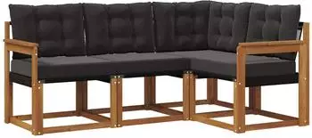 vidaXL Outdoor-Sofagarnitur mit Kissen, 4-tlg., natur und schwarz (3368611)