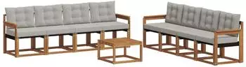vidaXL Outdoor-Sofagarnitur 9-tlg. mit Kissen, natur und hellgrau (3368514)