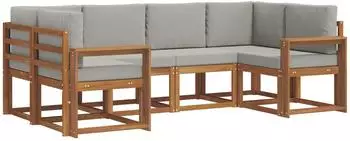 vidaXL Outdoor-Sofagarnitur 6-tlg. mit Kissen, natur und hellgrau (3366889)