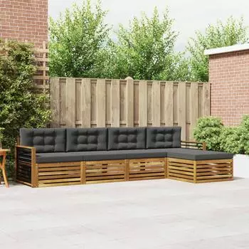 vidaXL Outdoor-Sofagarnitur mit Kissen, 5-tlg., natur und anthrazit (3373312)