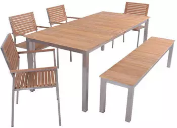 Deluke STINA Garten-Sitzgruppe 6-tlg., Teak hellbraun, Edelstahl (DHA149-02)