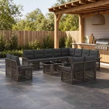 vidaXL Gartenlounge-Set 13-tlg. Poly-Rattan grau/dunkelgrau (3436721)