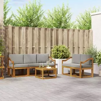 vidaXL Outdoor-Sofagarnitur mit Kissen 6-tlg., natur und hellgrau (3366024)