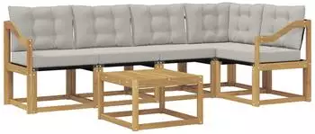 vidaXL Garten-Sofagarnitur 6-tlg., 5-Sitzer, wei&szlig;/hellgrau (3389509)