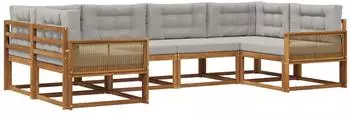 vidaXL Outdoor-Sofagarnitur 6-tlg. natur und hellgrau (3382849)