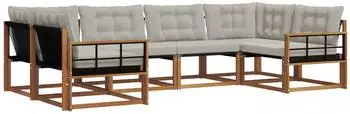 vidaXL Outdoor-Sofagarnitur mit Kissen, 6-tlg., natur und hellgrau (3369798)