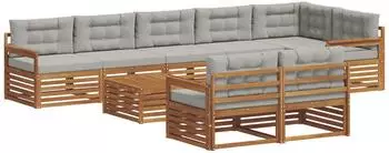 vidaXL Outdoor-Sofagarnitur 9-tlg. natur und hellgrau (3373686)