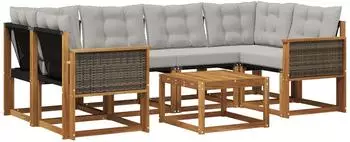 vidaXL Outdoor-Sofagarnitur 7-tlg. natur und hellgrau (3381803)