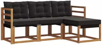 vidaXL Outdoor-Sofagarnitur mit Kissen, 4-tlg., natur und schwarz (3368535)