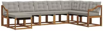 vidaXL Outdoor-Sofagarnitur mit Kissen 8-tlg., natur/hellgrau (3368962)