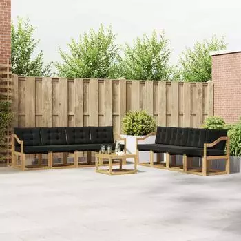 vidaXL Outdoor-Sofagarnitur mit Kissen, 9-tlg., weiß und schwarz (3389342)