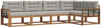 vidaXL Outdoor-Sofagarnitur mit Kissen, 5-tlg., natur und hellgrau (3367589)