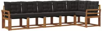 vidaXL Outdoor-Sofagarnitur mit Kissen 6-tlg., natur und schwarz (3368715)