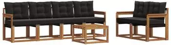 vidaXL Outdoor-Sofagarnitur mit Kissen, 7-tlg., natur und schwarz (3368419)