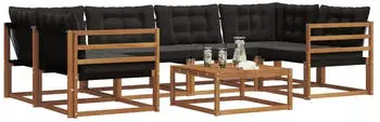 vidaXL Outdoor-Sofagarnitur 7-tlg., natur und schwarz (3369231)