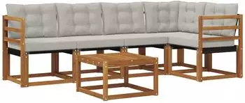 vidaXL Outdoor-Sofagarnitur 6-tlg. mit Kissen, natur und hellgrau (3368678)
