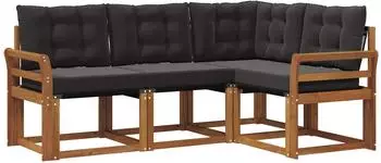 vidaXL Outdoor-Sofagarnitur mit Kissen, 4-tlg., natur und schwarz (3368619)