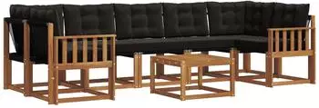 vidaXL Outdoor-Sofagarnitur mit Kissen 8-tlg., natur und schwarz (3368495)