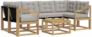 vidaXL Outdoor-Sofagarnitur 7-tlg. 6-Sitzer, wei&szlig;/hellgrau (3389269)