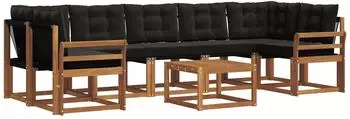 vidaXL Outdoor-Sofagarnitur mit Kissen 8-tlg., natur und schwarz (3368499)