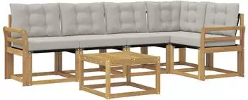 vidaXL Garten-Sofagarnitur 6-tlg., 5-Sitzer, wei&szlig;/hellgrau (3389501)