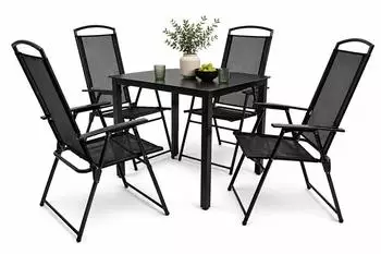 VCM Sitzgruppe 5-teilig, Schwarzglas, 140cm (140S)