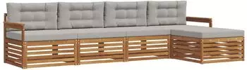 vidaXL Gartenlounge-Set 5-tlg. mit Kissen, natur und hellgrau (3373286)