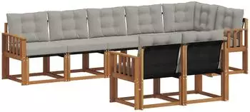 vidaXL Outdoor-Sofagarnitur 8-tlg. mit Kissen, natur und hellgrau (3368782)