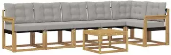 vidaXL Outdoor-Sofagarnitur 7-tlg. 6-Sitzer, wei&szlig;/hellgrau (3389541)