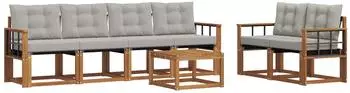 vidaXL Outdoor-Sofagarnitur 7-tlg. mit Kissen, natur und hellgrau (3368430)